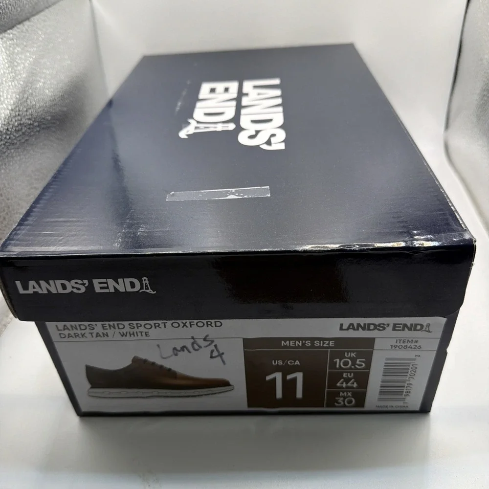Lands End Sport Oxford Dark‎ Tan And White. Size 11